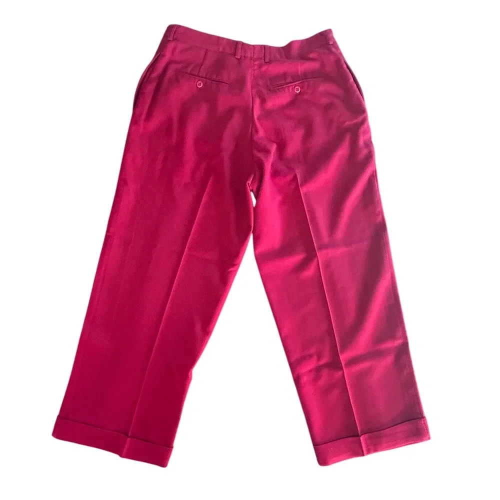 Vintage J.Crew 100% Wool Trousers Mens 36 Red Flat Front Cuffed USA Preppy 90s